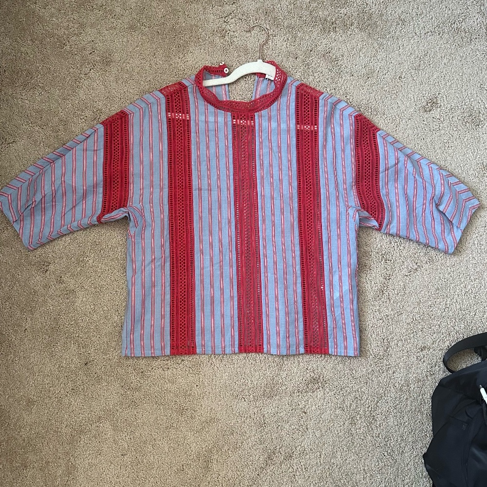 Sandro Red and Blue Top  Size 1  NWOT